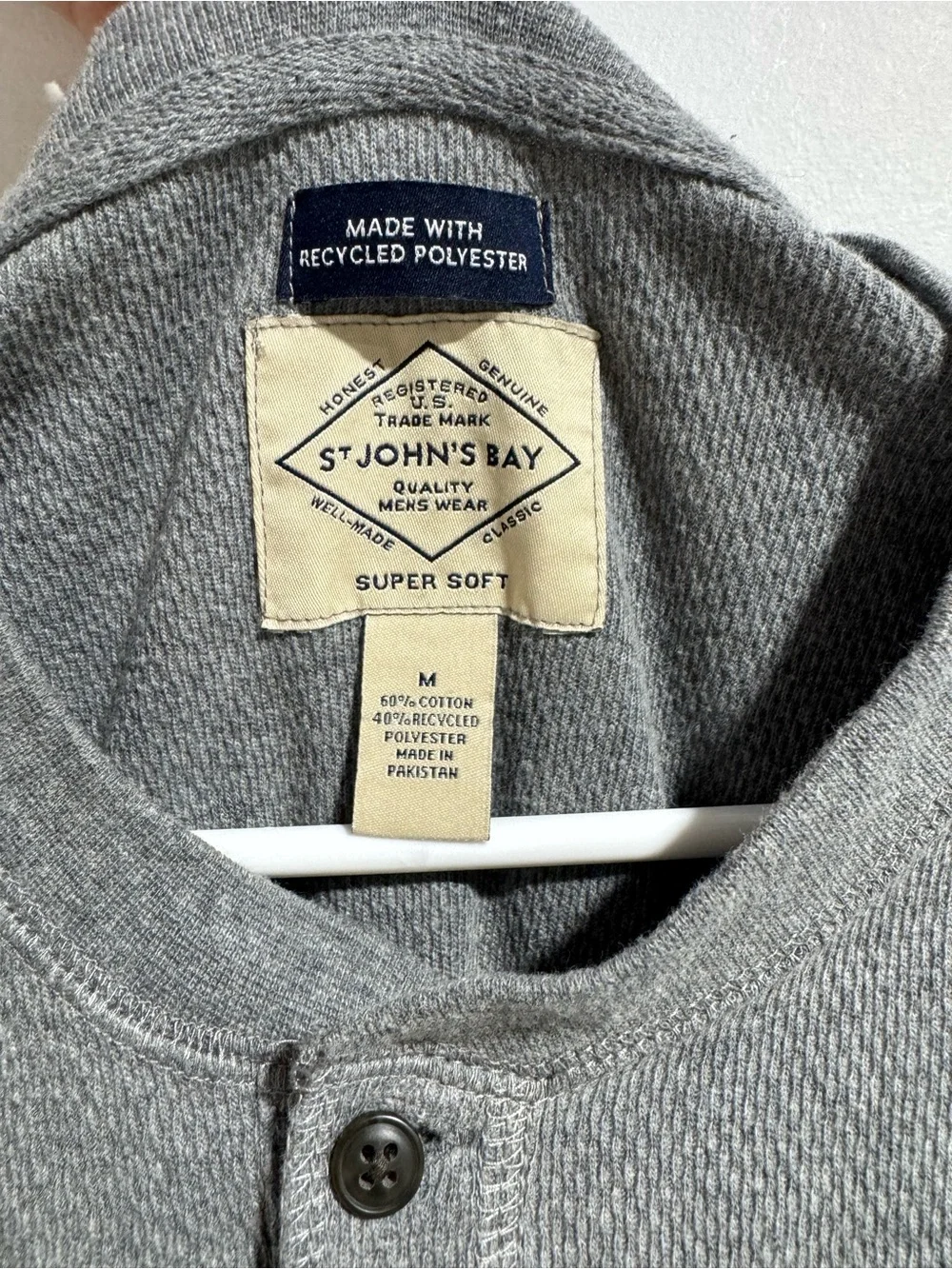 Men's St. John’s Bay Long Sleeve Henley Shirt - Gray Size M